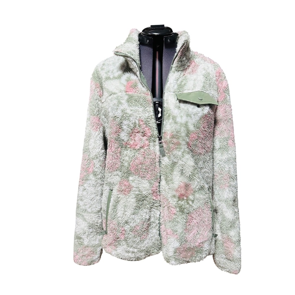 Gerry Fleece Jacket Pink Green Floral Print Zip Up Women's Size‎ L
